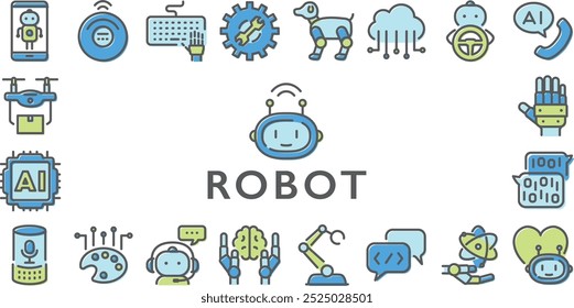 Robot vector colorful icon set on white background.