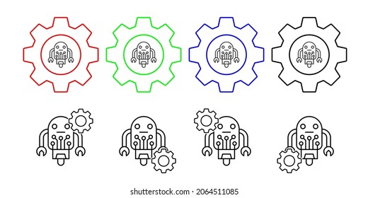 Robot vector icon in gear set illustration for ui and ux, website or mobile application