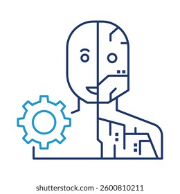 Robot Vector Icon – Human-like Robot with Gears Representing Automation, Robotics, and the Future of Artificial Intelligence