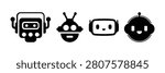 Robot Vector Icon Set, Cute AI Robot Mascot, Humanoid Android Character Silhouette Collection Isolated on White Background