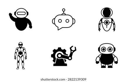Robot vector icons set including various ai automatons cyborgs and mechanical assistant for future tech.