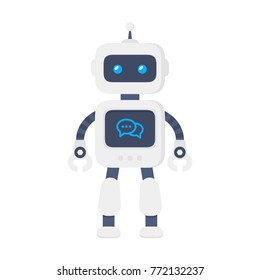 Robot vector illustration in flat design style. Cute cartoon chatbot concept. Modern flat style bot symbol. Future smart assistant robot. Vector modern character illustration