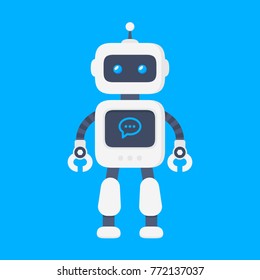 Robot vector illustration in flat design style. Cute cartoon chatbot concept. Modern flat style bot symbol. Future smart assistant robot. Vector modern character illustration