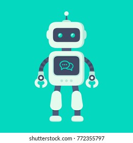 Robot vector illustration in flat design style. Cute cartoon chatbot concept. Modern flat style bot symbol. Future smart assistant robot. Vector modern character illustration