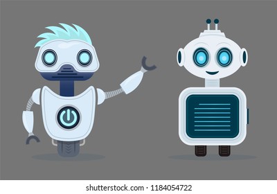 Robot Vector Illustration. Isolated vector robots in a grey background