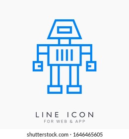 Robot vector line pictogram icon. Mechanical bot concept. Machine character concept.
