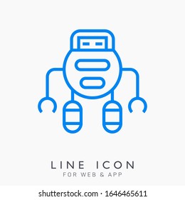 Icono de pictograma de línea vector robot. Concepto de bots mecánicos. Concepto de carácter de máquina.