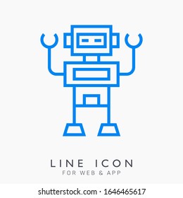 Robot vector line pictogram icon. Mechanical bot concept. Machine character concept.