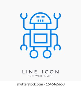 Robot vector line pictogram icon. Mechanical bot concept. Machine character concept.