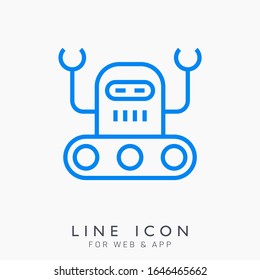 Icono de pictograma de línea vector robot. Concepto de bots mecánicos. Concepto de carácter de máquina.