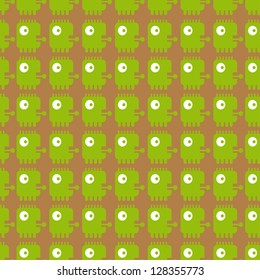 Robot vector seamless pattern on brown background