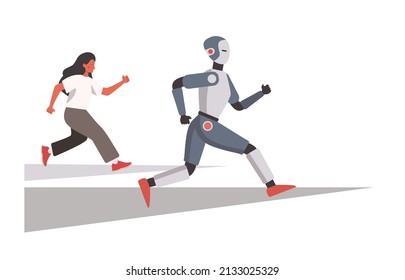 Robot versus human concept. Idea of artificial intelligence development, competition between a character and cyborg. Isolated flat illustration vector