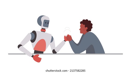 Robot versus human concept. Idea of artificial intelligence development, competition between a character and cyborg. Isolated flat illustration vector
