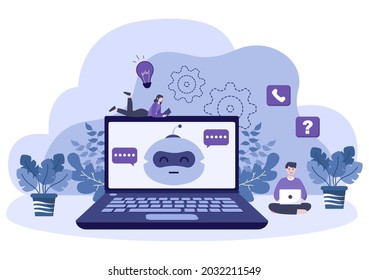 Robot Virtual Assistance or Chatbot Background Vector illustration. People smartphone conversation with Online technical support and Messaging