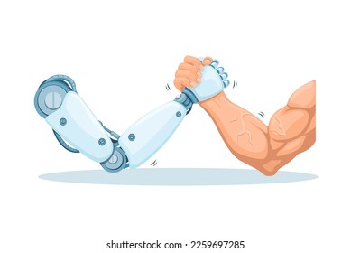 Robot vs Human Arm Wrestling Game Challenge symbol cartoon illustration vector