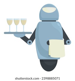 Robot waiter with glasses icon cartoon vector. Plate wine server. Serving shop