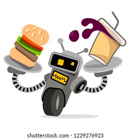 robot waiter with tray and food vector illustration