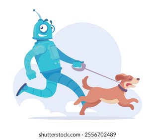 Robot Walking Dog as Smart Android Assistant Machine Vector Illustration