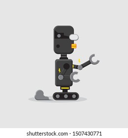 Robot Walking To Front with Smoke Effect. Isolated vector illustration