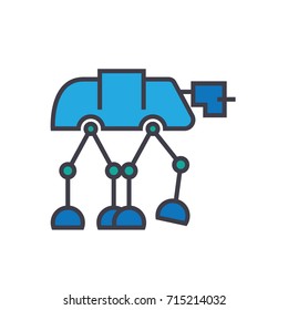 Robot warior, armored transport  flat line illustration, concept vector isolated icon 