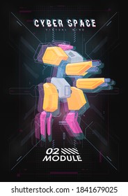 Robot warrior. Battle robot holding blaster or machine gun, comic style vector illustration. Mech Tech Illustration.