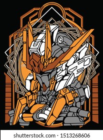 robot warrior with floral and modern sacred geometry background