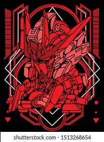 robot warrior with floral and modern sacred geometry background