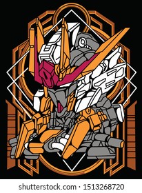 robot warrior with floral and modern sacred geometry background