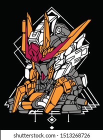 robot warrior with floral and modern sacred geometry background