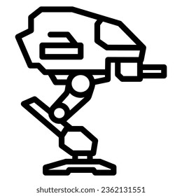 Roboter-Warrior-Liniensymbol, Robotisierungskonzept, Mechanisches Roboterwaffenzeichen auf weißem Hintergrund, Militärroboter-Symbol im Rahmenstil für mobiles Konzept und Web-Design. Vektorgrafik