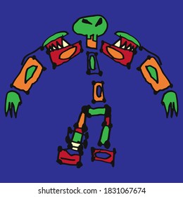 Robot warrior with a skull head. Warlike.