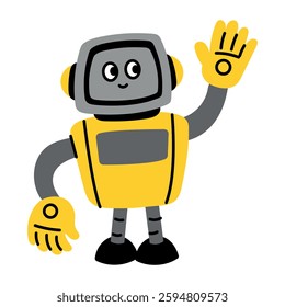 Robot waving character illustration in flat style