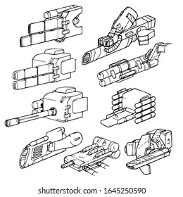 Robot weapons parts vector illustration