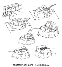 Ilustración vectorial de piezas de armas robadas