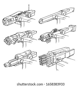Robot weapons parts vector illustration