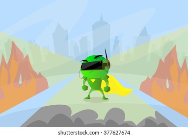 Robot Wear Digital Glasses Head Wearable Technology Virtual Reality Cyber Video Game Flat Vector Illustration