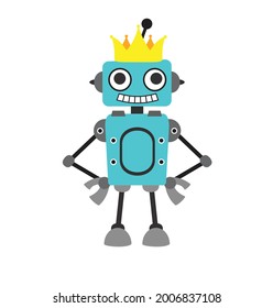 Roboter-Tragen Kronen-Flach-Vektorgrafik-Illustration 