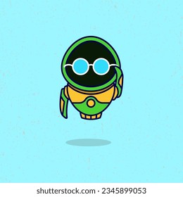 Robot wearing glasses in green color isolated on color background. Vector illustration design element.