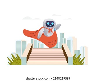 robot wearing super hero cape successful business plan opportunity achievement leadership artificial intelligence