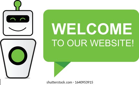 Robot Welcome to our site button illustration
