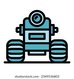 Robot-Radsymbol-Umrandungsvektor. Zukünftige Maskottchen. Cyborg-Stützfarbflach