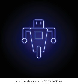 robot, wheel line icon in blue neon style. Signs and symbols can be used for web, logo, mobile app, UI, UX