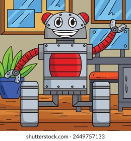  Robot con ruedas Ilustración de dibujos animados en color