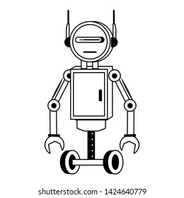 Robot with wheels funny character cartoon isolated vector illustration graphic design