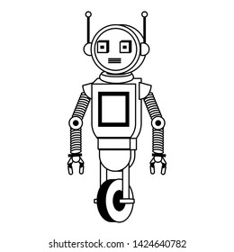 Robot with wheels funny character cartoon isolated vector illustration graphic design