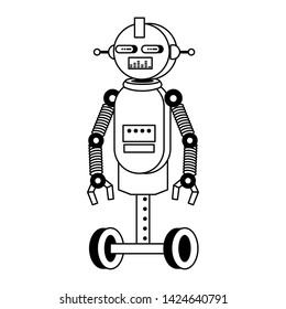 Robot with wheels funny character cartoon isolated vector illustration graphic design
