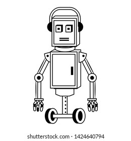 Robot with wheels funny character cartoon isolated vector illustration graphic design