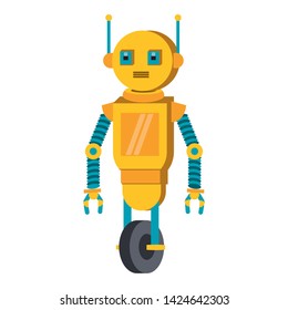 Robot with wheels funny character cartoon isolated vector illustration graphic design