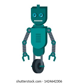 Robot with wheels funny character cartoon isolated vector illustration graphic design