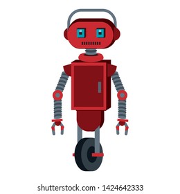 Robot with wheels funny character cartoon isolated vector illustration graphic design